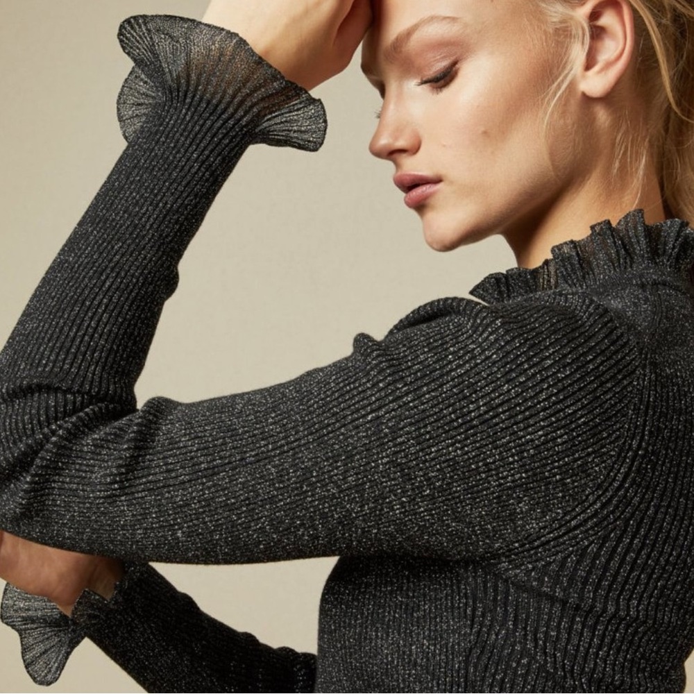 Ted Baker Elegant Black Sweater with Ruffle Details